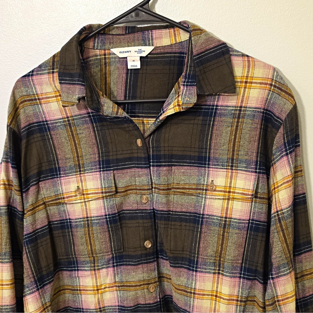 Old Navy Women's Plaid Flannel Boyfriend Button-Up Shirt M Multicolor #277